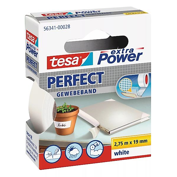 TESA Extra Power Perfect Gewebeband weiß, Bandgröße: 19 mm x 2,75 m günstig online kaufen