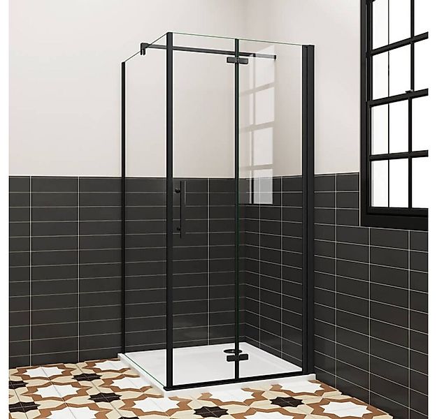Duschparadies Eckdusche 195cm Schwarz Stabilstange Scharniertür Duschtür Du günstig online kaufen