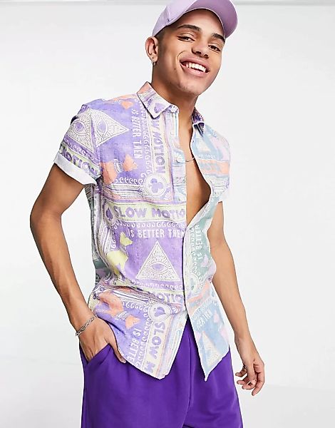 ASOS DESIGN – Mix and Match – Leinenhemd in Pastellfarben mit klassischem K günstig online kaufen