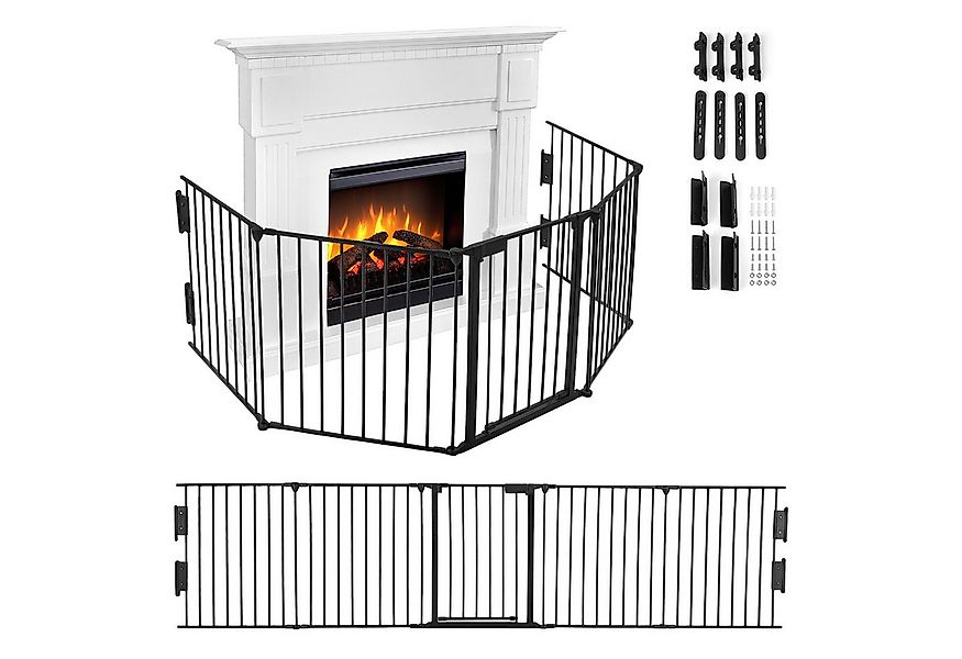 FIVMEN Kamingitter Kaminschutzgitter mit Tür Klappbares Absperrgitter 5 Ele günstig online kaufen