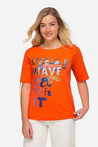 Laurasøn T-Shirt T-Shirt Schrift-Print Halbarm mit Raffung günstig online kaufen