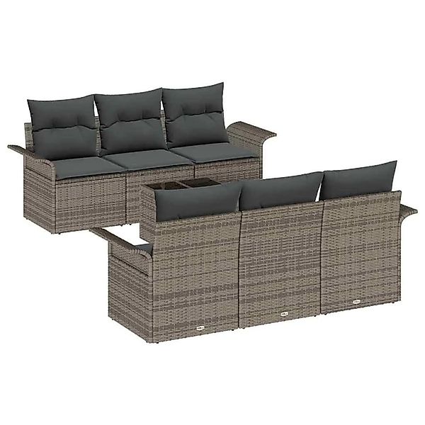 vidaXL Gartensofa-set mit Kissen mit Speicher 7-Tlg Grau Poly-Rattan 335391 günstig online kaufen