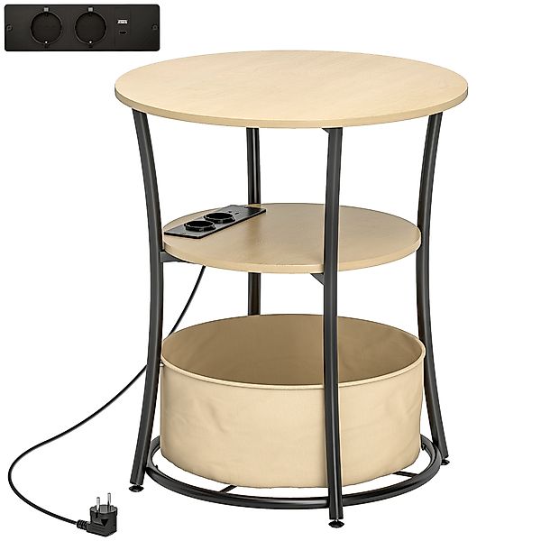 HOMCOM Beistelltisch 3-stufiger Couchtisch mit Ladestation, Stoff-Aufbewahr günstig online kaufen
