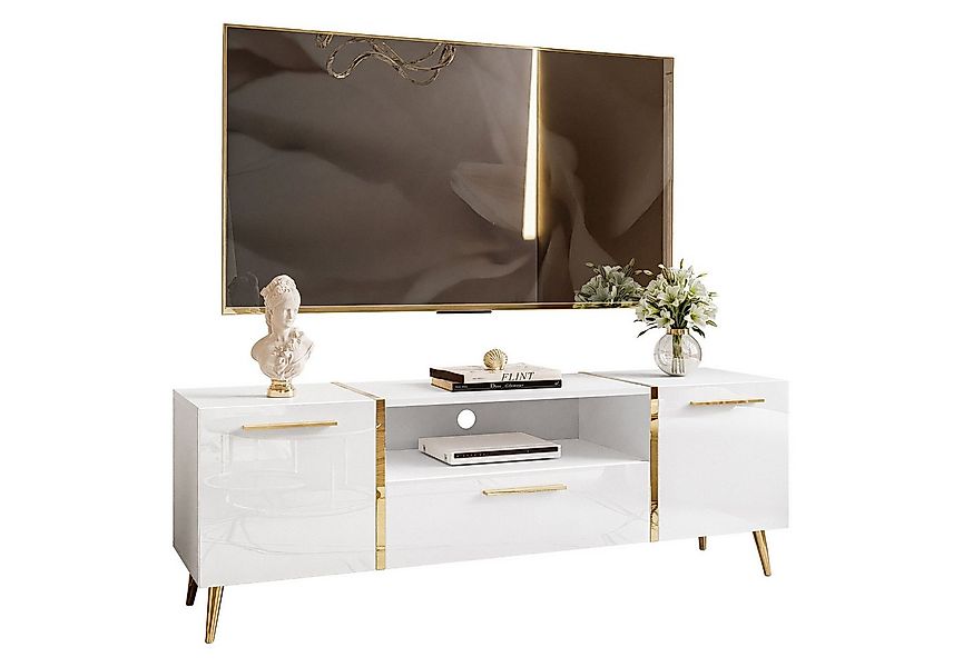 Lookway Lowboard ONYX TV-Schrank auf goldenen Beinen Hochglanz 158 cm Griff günstig online kaufen