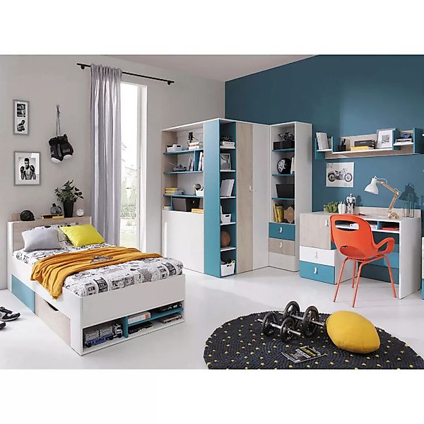 Jugendzimmer Set 5-teilig PITTSBURGH-133 mit Jugendbett 90x200 in weiß mit günstig online kaufen