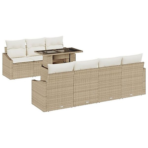 vidaXL Loungesofa 8-tlg. Garten-Sofagarnitur mit Kissen Beige Poly Rattan, günstig online kaufen