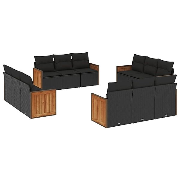 vidaXL 12-Tlg Garten-Sofagarnitur mit Kissen Schwarz Poly Rattan 3227511 günstig online kaufen