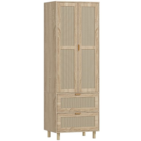 HOMCOM Schlafzimmer-Kleiderschrank mit 2 Rattan-Türen, 2 Schubladen und Kle günstig online kaufen