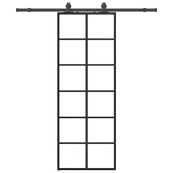 vidaXL Schiebetür mit Beschlag Schwarz 76x205 cm ESG-Glas 3375790 günstig online kaufen