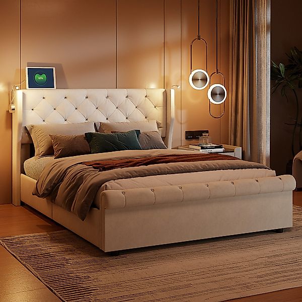 PXloue Polsterbett Doppelbett Stauraumbett 140x190 cm günstig online kaufen
