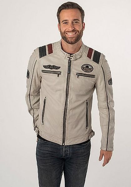 Mauritius Lederjacke MMFurious mit kontrastfarbenen Details, Badges, Reißve günstig online kaufen