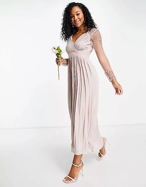 Little Mistress – Bridesmaid – Plissiertes Midaxikleid mit Verzierung in Ne günstig online kaufen