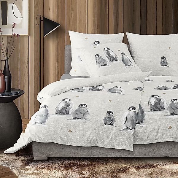 Irisette Biber Bettwäsche Panda 8645-80 Pinguine Sterne Natur 135x200 günstig online kaufen