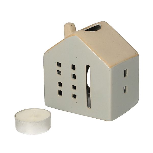 Werner Voß Windlicht Teelichthalter Keramik Haus Licht 11x9x6 cm Grau Natur günstig online kaufen