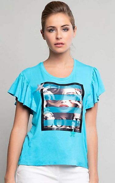 Passioni T-Shirt in türkis mit Flügelärmeln und "Love" Aufdruck günstig online kaufen