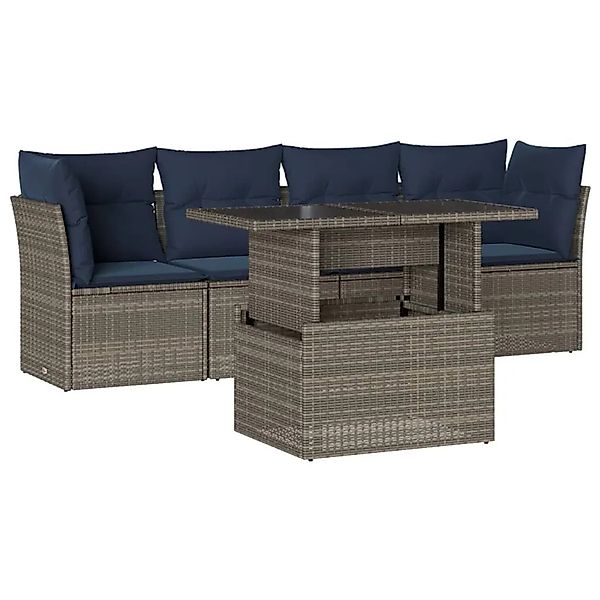 vidaXL 5-Tlg Gartensofa-Set mit Kissen Grau Polyrattan 3266351 günstig online kaufen