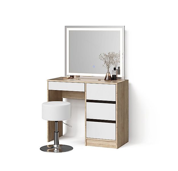 Livinity® Schminktisch Imola, Sonoma/Weiß, mit LED-Spiegel und Hocker (2-St günstig online kaufen