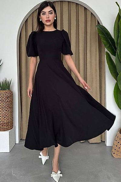 WOMAN VISION Minikleid Schwarzes Atlas-Stoff Prinzessin Ärmel Midi-Kleid günstig online kaufen