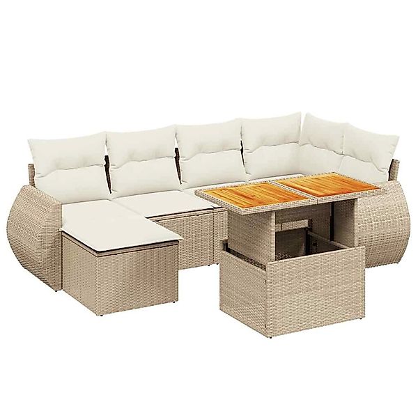 vidaXL 7-Tlg Garten-Sofagarnitur mit Kissen Beige Poly Rattan 3272297 günstig online kaufen