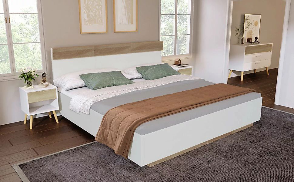 MODFU Massivholzbett Doppelbett Holzbett (mit Kopfteil aus Bettgestell &Lat günstig online kaufen