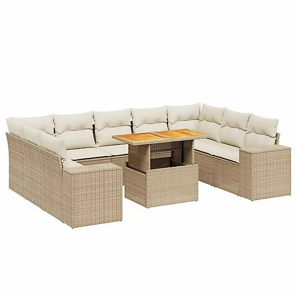 vidaXL 10-tlg Garten-Sofagarnitur mit Kissen Beige Poly Rattan Modell 211 günstig online kaufen