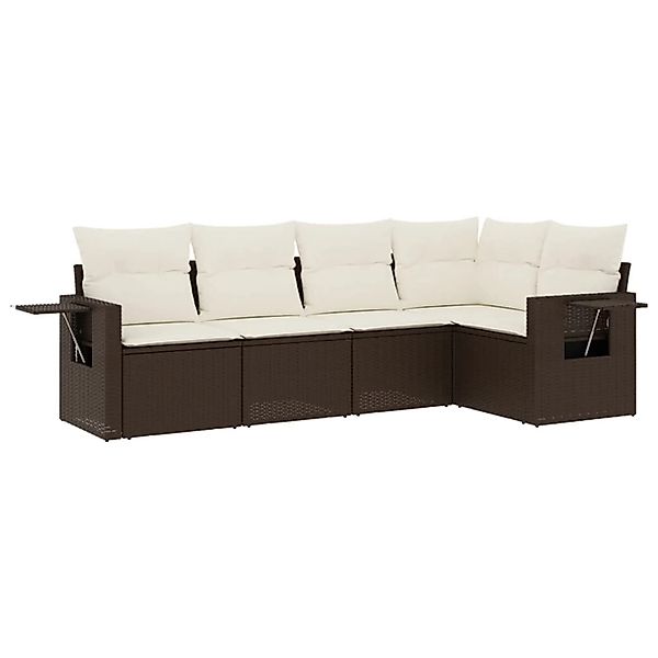 vidaXL 5-Tlg Garten-Sofagarnitur mit Kissen Braun Poly Rattan 3252470 günstig online kaufen