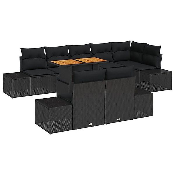 vidaXL Loungesofa 9-tlg. Garten-Essgruppe mit Kissen Schwarz Poly Rattan, 9 günstig online kaufen