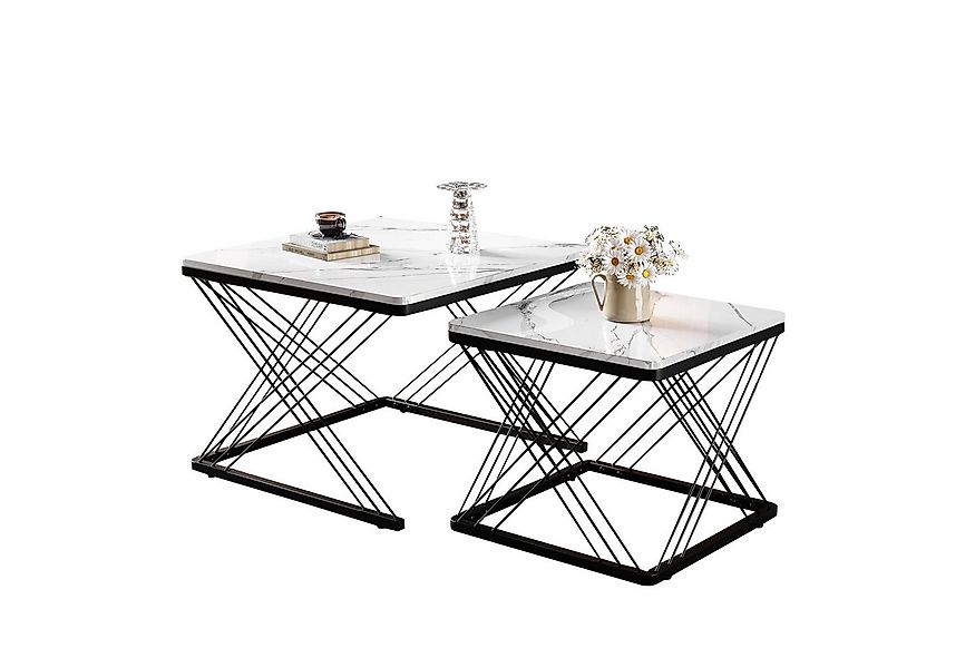 Merax Couchtisch, Set mit Stahlrahmen, Beistelltisch Hochglanz Marmoroptik, günstig online kaufen