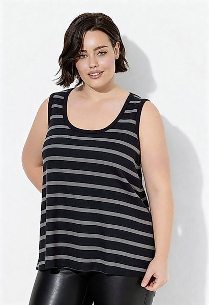 Ulla Popken Longshirt Top Ringel Rippjersey A-Linie Rundhals ärmellos günstig online kaufen