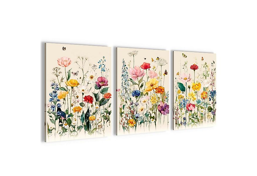 Novart Wandbild Wandbilder Set Wohnzimmer Schlafzimmer Blumen Blumenwiese N günstig online kaufen