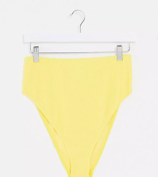 ASOS DESIGN Curve – Bikinihose mit hoher Taille und Crinkle-Effekt in Gelb günstig online kaufen