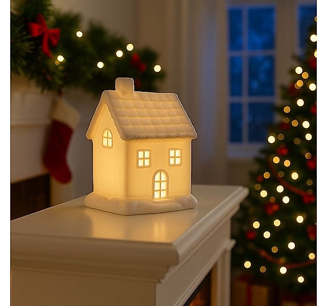 formano LED Windlicht LED - Windlicht Haus weiß-gold mit Timer Weihnachten günstig online kaufen