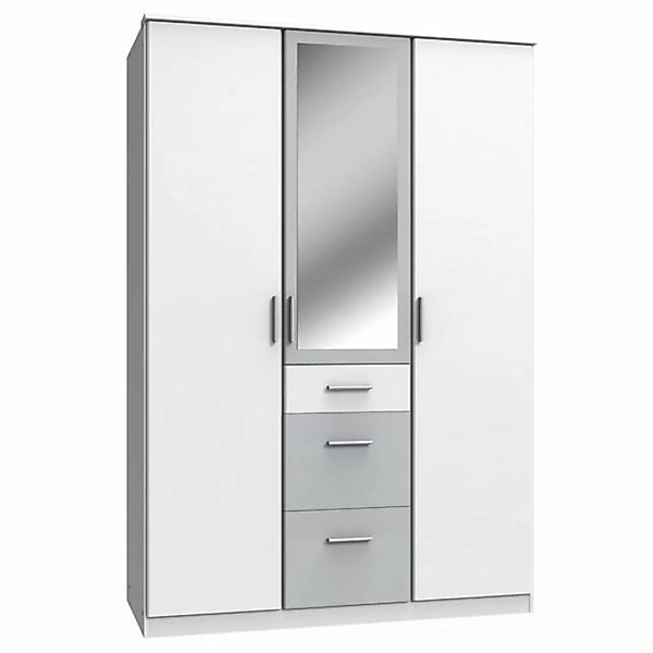 3-türiger Kleiderschrank mit Spiegel JOHANNESBURG-43 in weiß mit light grey günstig online kaufen