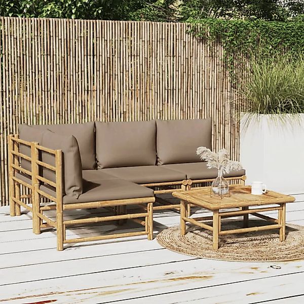 Vidaxl 5-tlg. Garten-lounge-set Mit Kissen Taupe Bambus günstig online kaufen