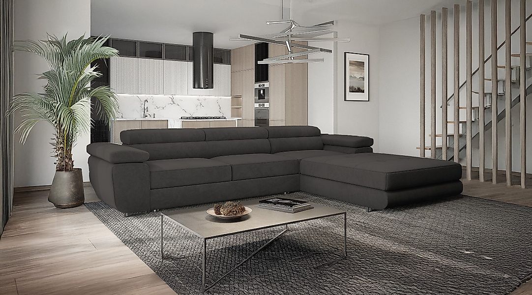 Goldstoff Ecksofa mit Schlaffunktion und Bettkasten, günstig online kaufen