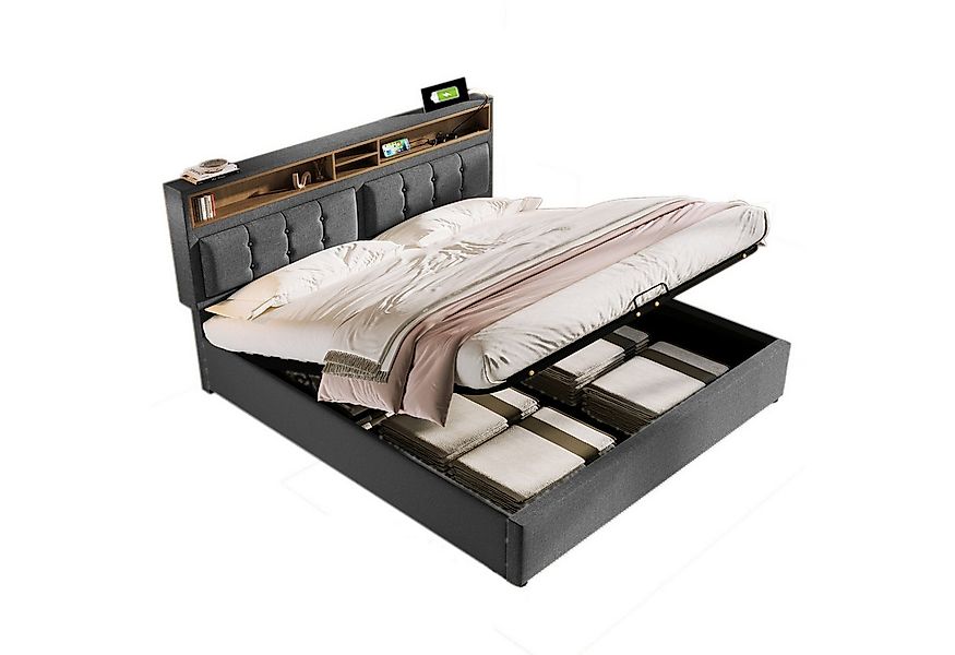 Flieks Polsterbett, Hydraulisches Doppelbett mit USB/Typ-C Ladefunktion 140 günstig online kaufen