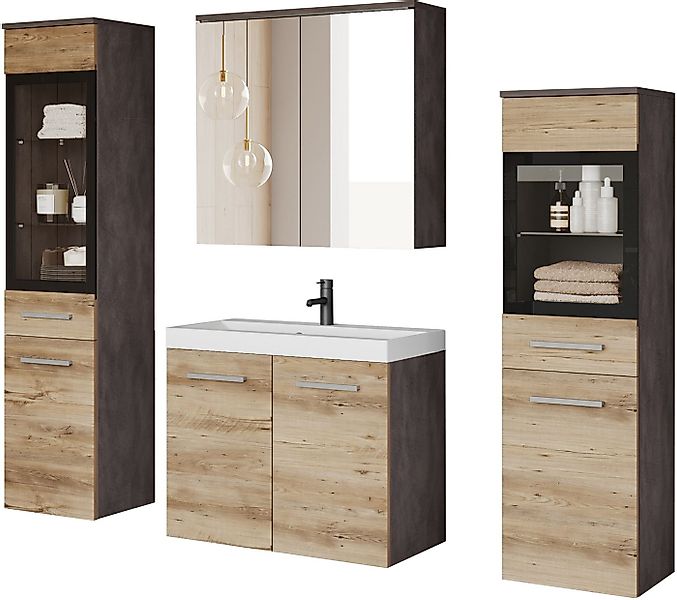 welltime Badmöbel-Set MADRIT II, Schrank mit Waschbecken, 2 Hänger, Spiegel günstig online kaufen