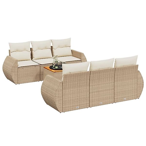 vidaXL 7-Tlg Garten-Sofagarnitur mit Kissen Beige Poly Rattan 3257227 günstig online kaufen