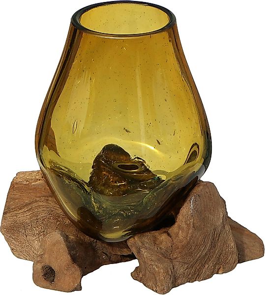 Wogeka Dekovase Glas-Vase auf Wurzelholz Teakholz günstig online kaufen