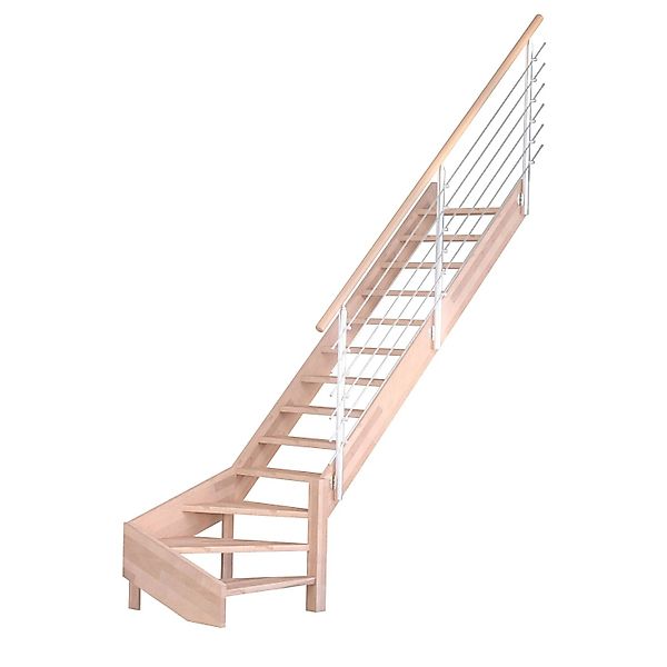 Treppe Mykonos Pro Buche Gew. R 80 cm Holz-Edelstahl-Geländer Weiß FSC® günstig online kaufen