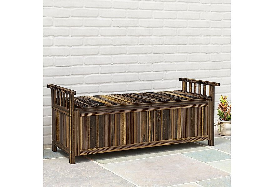 Outsunny Bank mit Stauraum, Armlehnen, 240kg belastbar (Gartenbank aus Holz günstig online kaufen