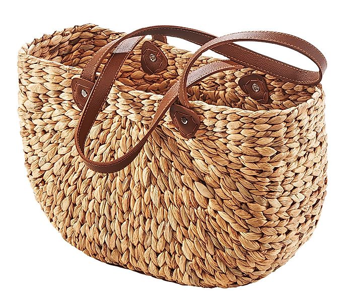Kobolo Shopper Korbtasche aus Wasserhyazinthe - Lederhenkel - natur braun günstig online kaufen
