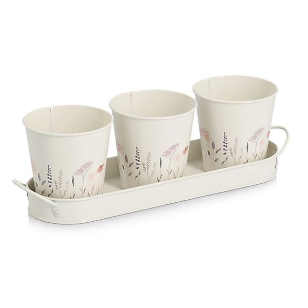 Zeller Kräutertopf-Set Flowers Metall 4-teilig Weiß günstig online kaufen