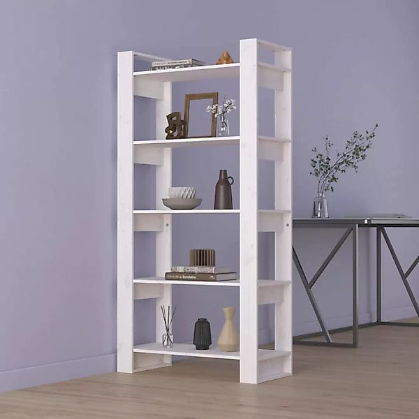 Vidaxl Bücherregal/raumteiler Weiß 80x35x160 Cm Massivholz günstig online kaufen