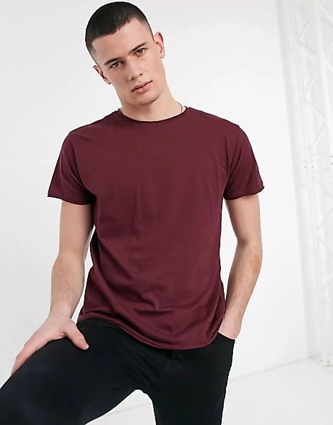 Brave Soul – T-Shirt mit offenkantigem Saum in Burgunderrot günstig online kaufen