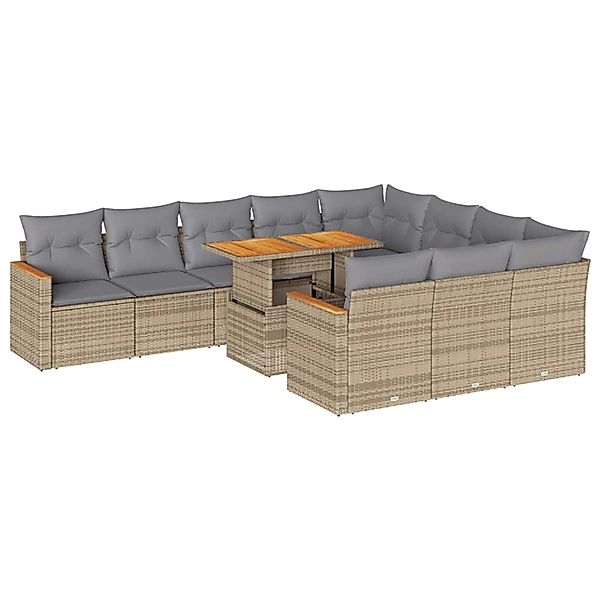 vidaXL 11-Tlg Garten-Sofagarnitur mit Kissen Beige Poly Rattan Akazie 33275 günstig online kaufen