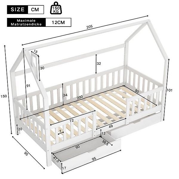 HAUSS SPOLE Kinderbett Kinderbett Holzbett Einzelbett Hausbett Bettrahmen m günstig online kaufen