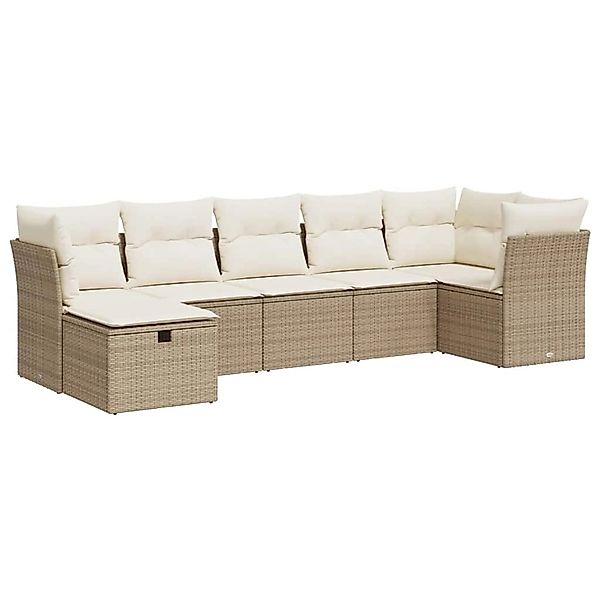vidaXL 7-Tlg Garten-Sofagarnitur mit Kissen Beige Poly Rattan 3325304 günstig online kaufen