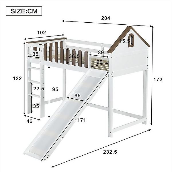 autolock Kinderbett Hochbett, Kinderbett, Mit Dach und Fenster, 90x200cm günstig online kaufen