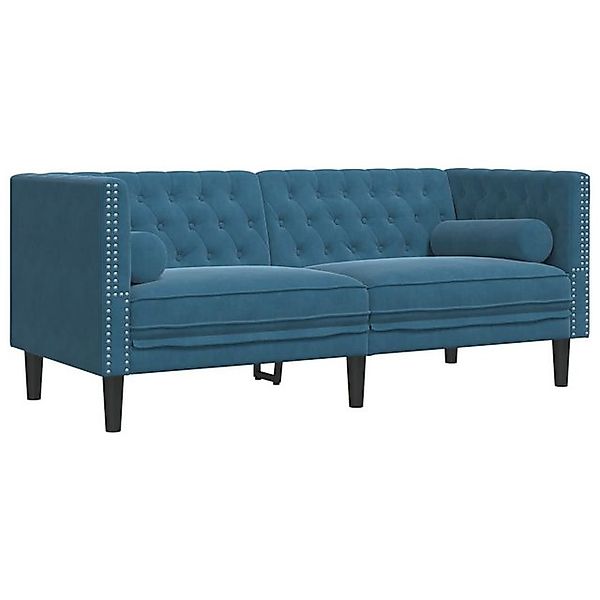 vidaXL Sofa Chesterfield-Sofa mit Nackenrollen 2-Sitzer Blau Samt günstig online kaufen